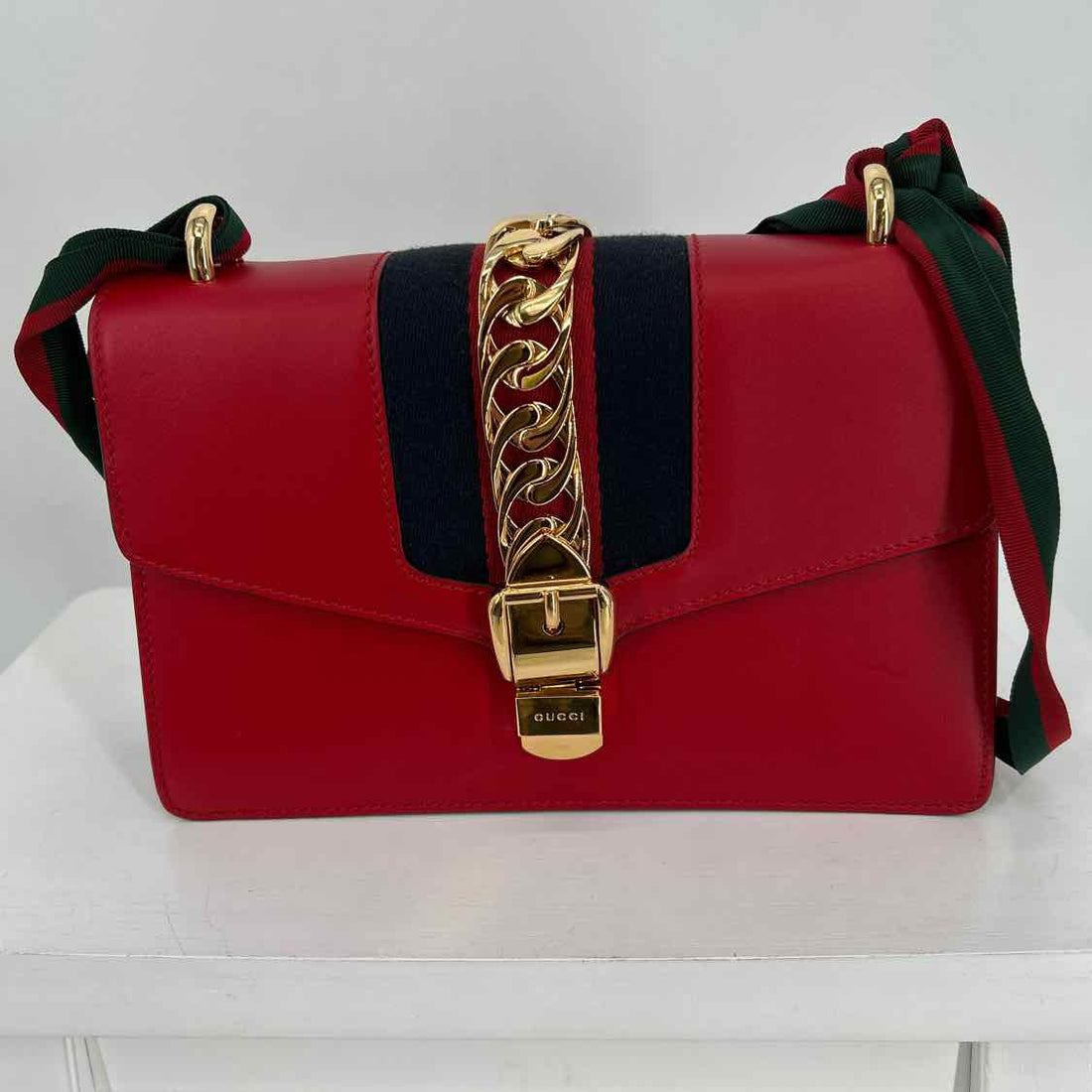 Gucci Sylvie Red Leather Shoulder Purse LUXURY