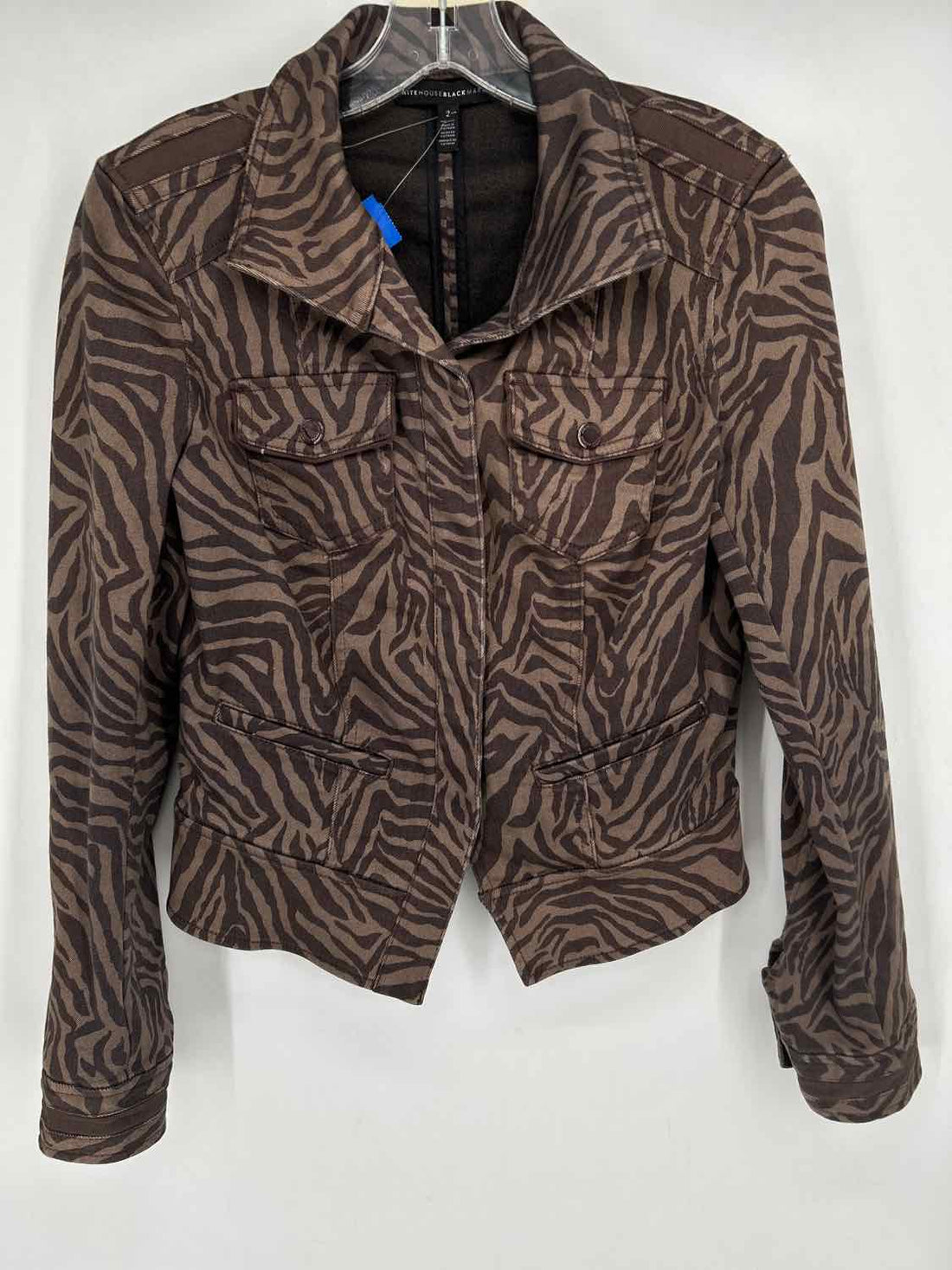 White House Black Market Size 2 Brown Zebra Print Denim Jacket