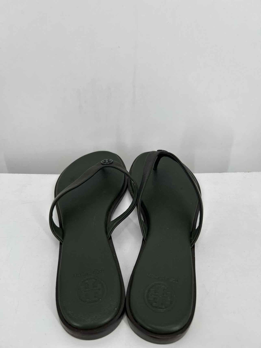 Tory Burch Women Size 9 Olive Calf Leather Flip Flops