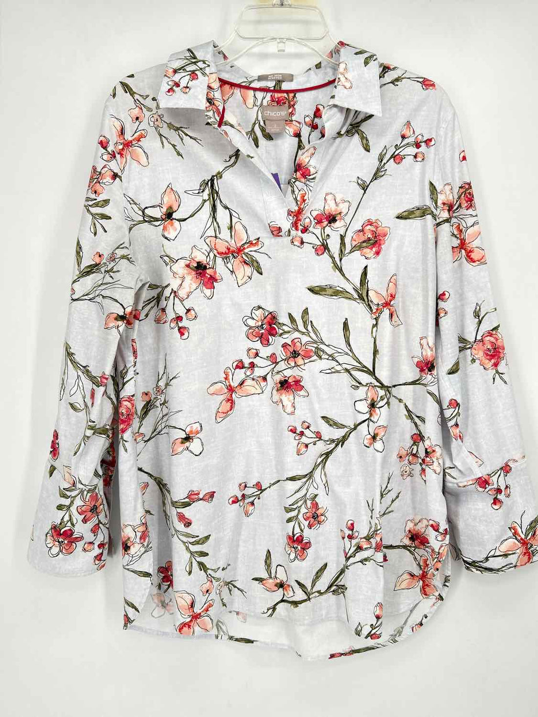 Chicos Size 2(L) Light Blue Floral Long Sleeve