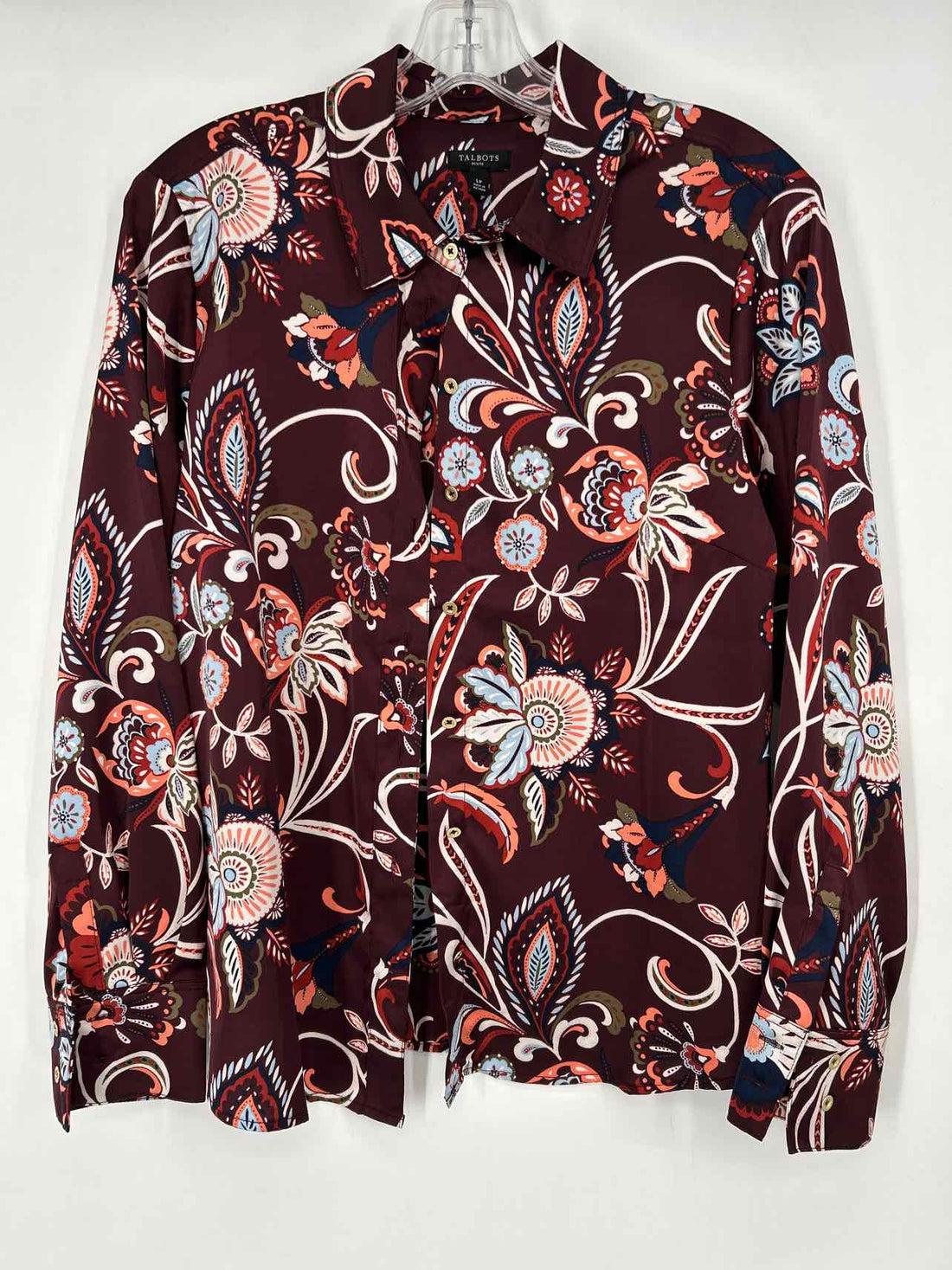 Talbots Size LP Burgundy Print Long Sleeve