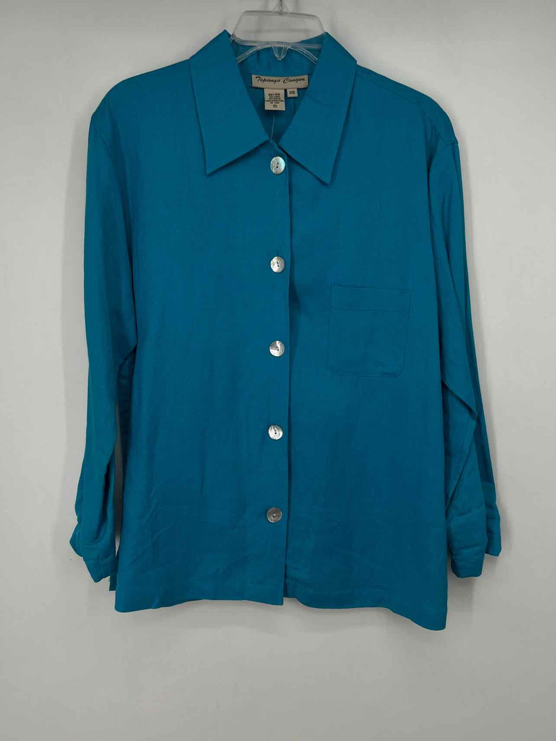 Topanga Canyon Size XS Bright Blue Linen/Rayon Vintage Long Sleeve