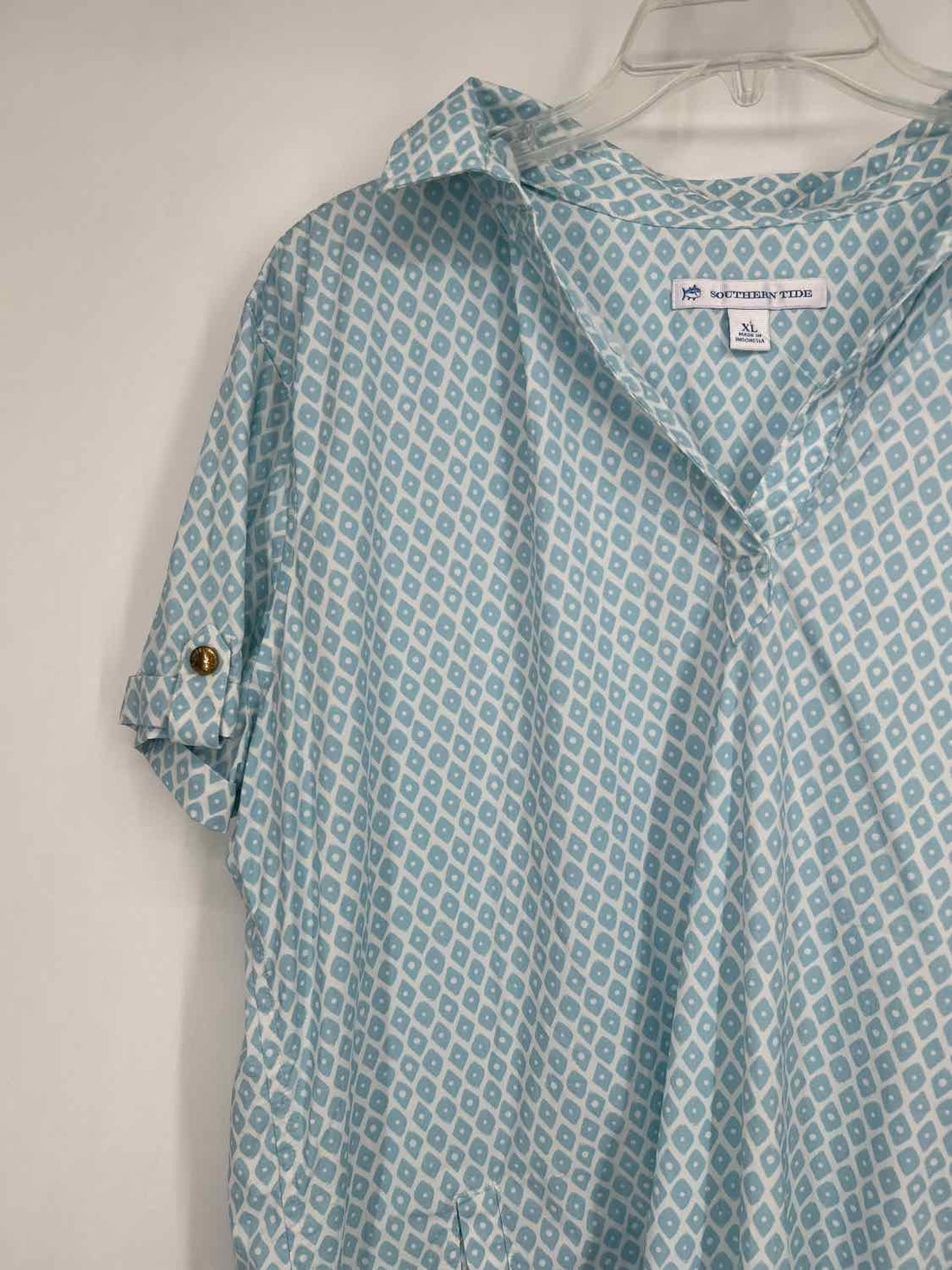 Southern Tide Size XL White & Light Blue Short Sleeve Dress