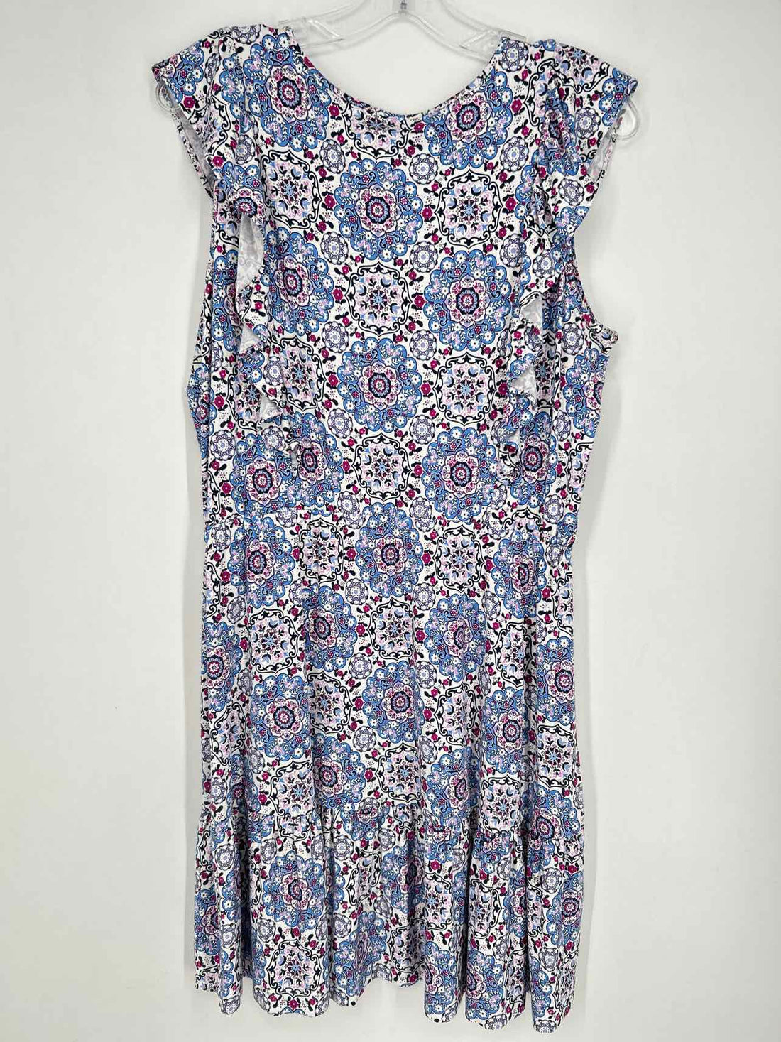 Loft Size LP White & Blue Print Sleeveless Dress