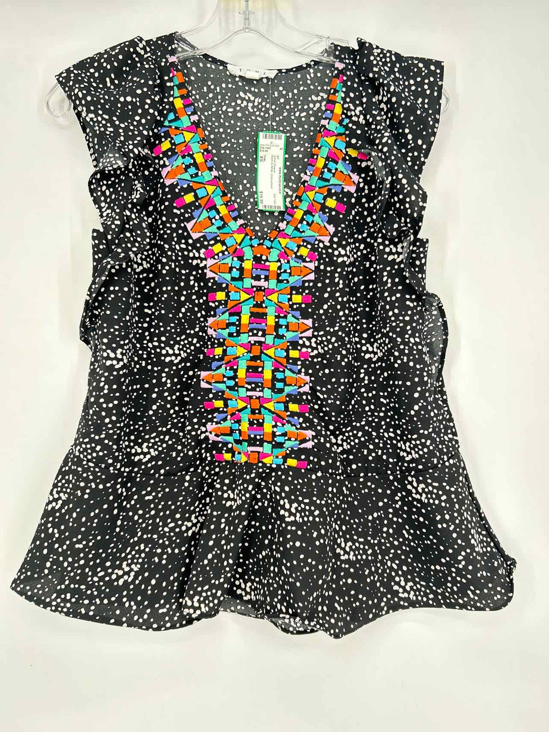 THML Size XS Black & White Embroidered Short Sleeve