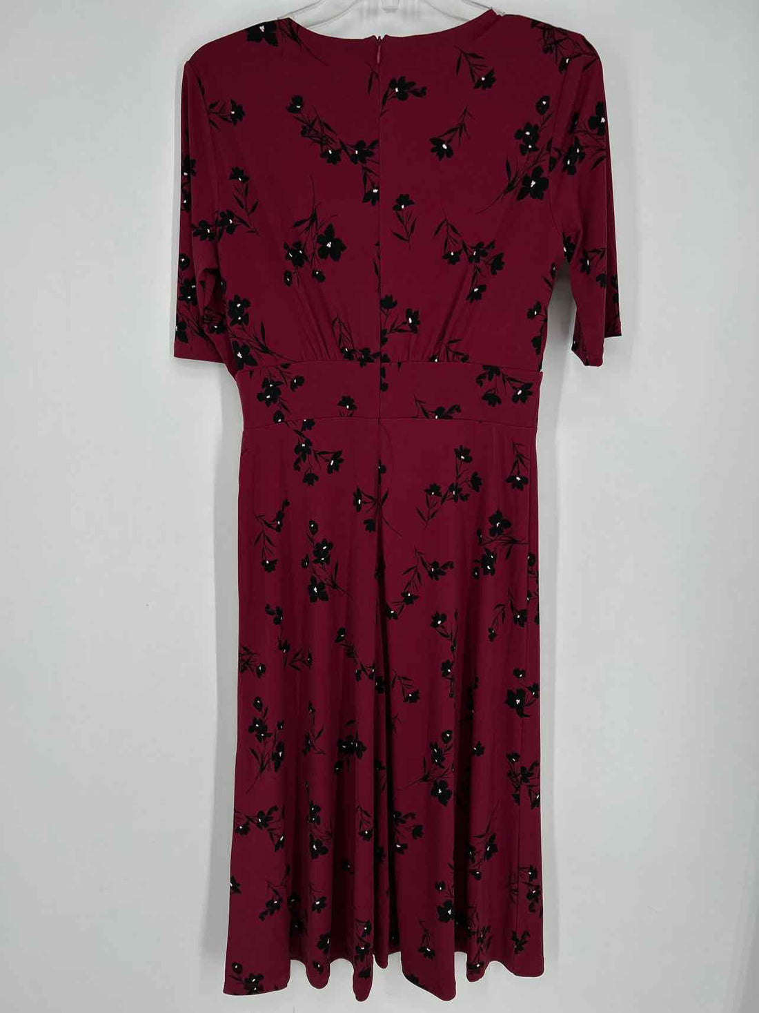 Maggy London Size 4 Burgandy & Black Floral Short Sleeve Dress