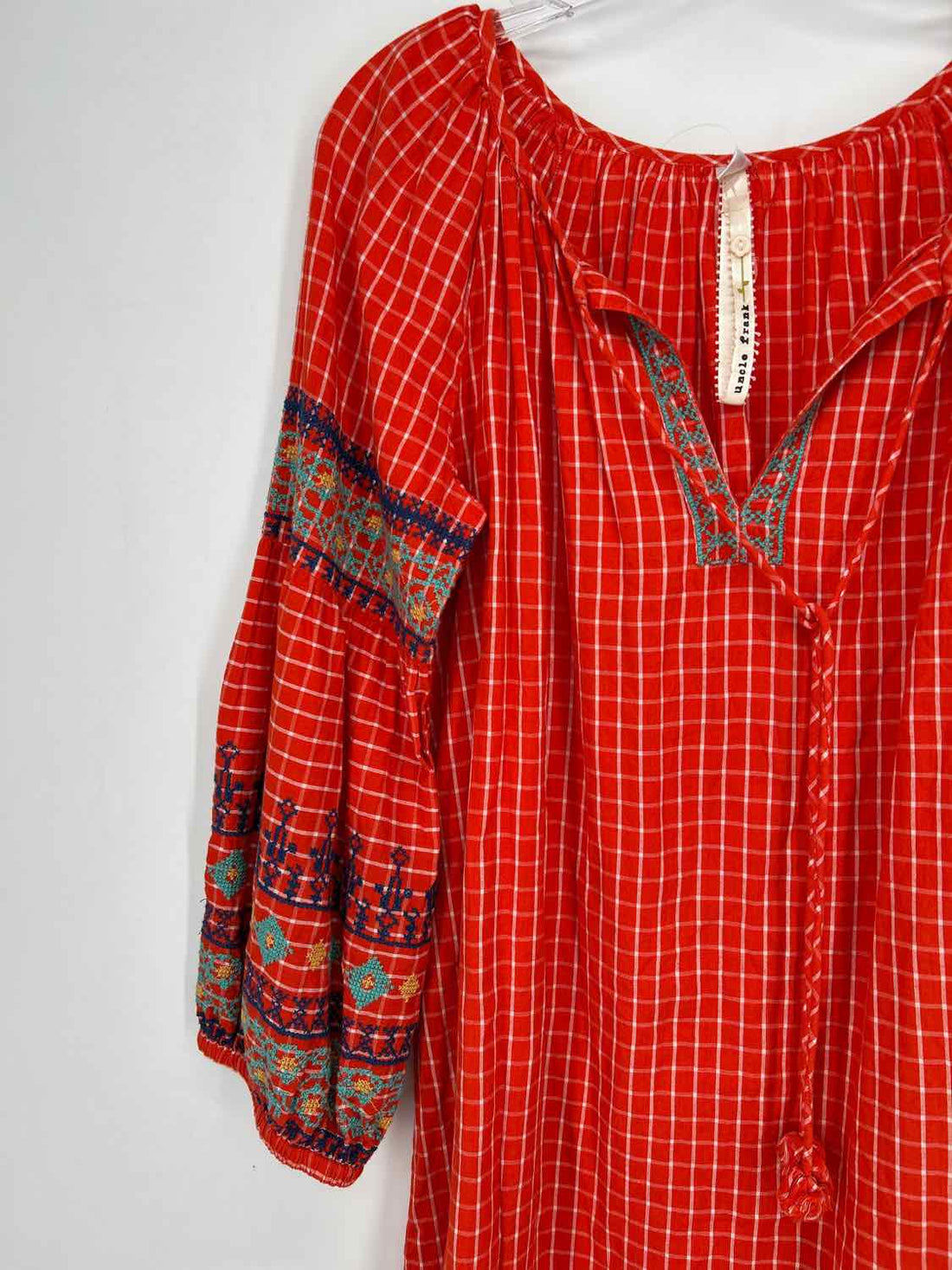 Uncle Frank Size M Orange & White Embroidered Long Sleeve Dress