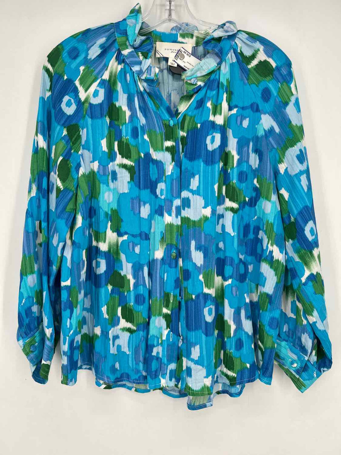 Pomander Place Size M Blue & Green Print Long Sleeve