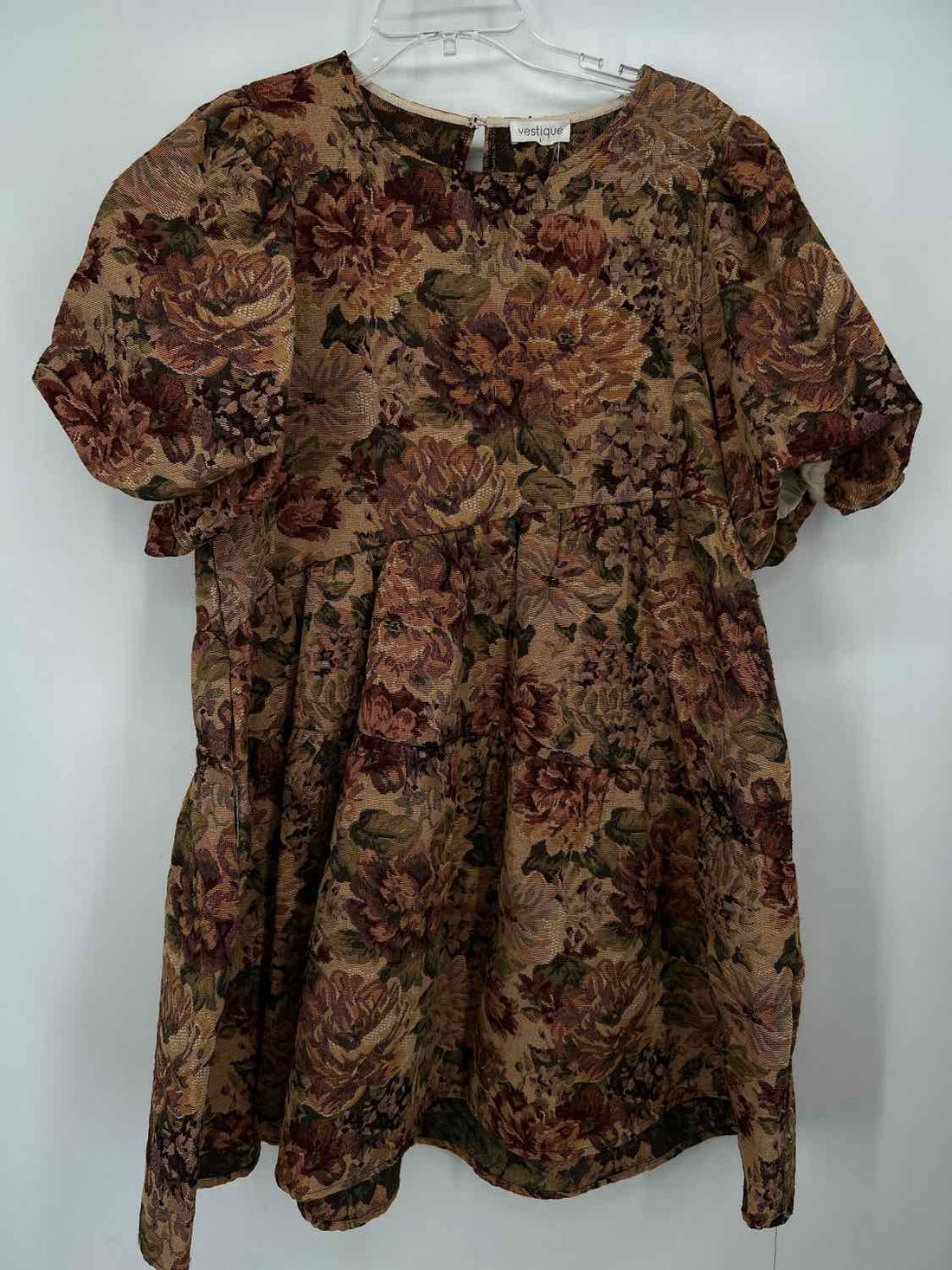 Vestique Size L Cream Floral Tapestry Short Sleeve Dress