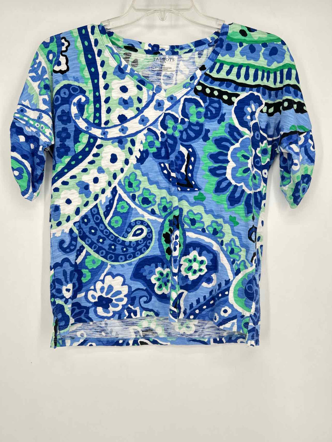 Talbots Size MP Blue & Green Print Short Sleeve