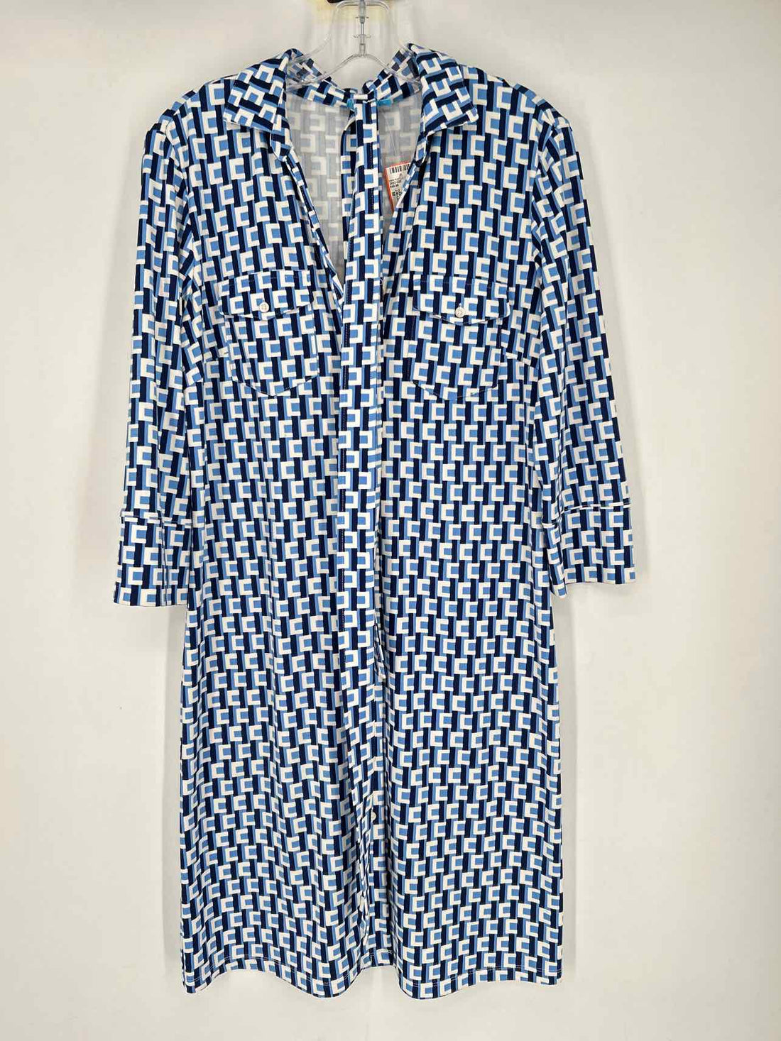 J McLaughlin Size M White & Blue Print Long Sleeve Dress