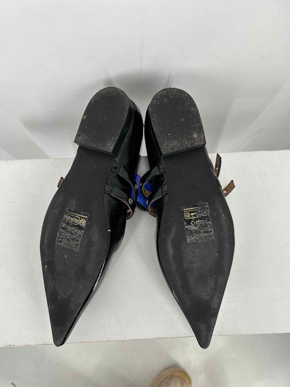 Ganni Women Size 39(8) Black Patent Leather Feminine Buckle Ballerina Flats