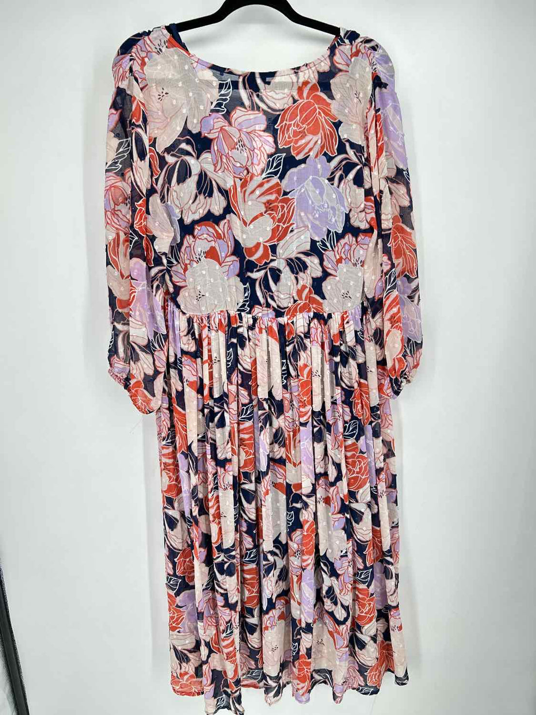 Torrid Size L Navy & Orange Print Long Sleeve Dress