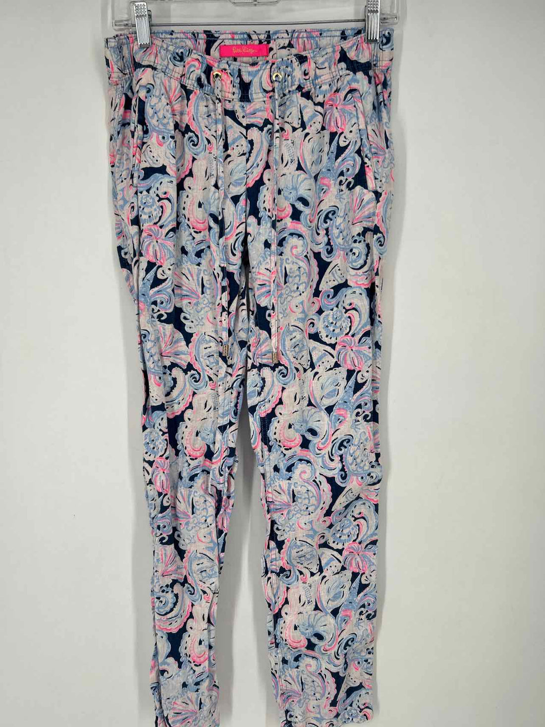 Lilly Pulitzer S Navy & Pink Print Linen Lilly Pulitzer Pants