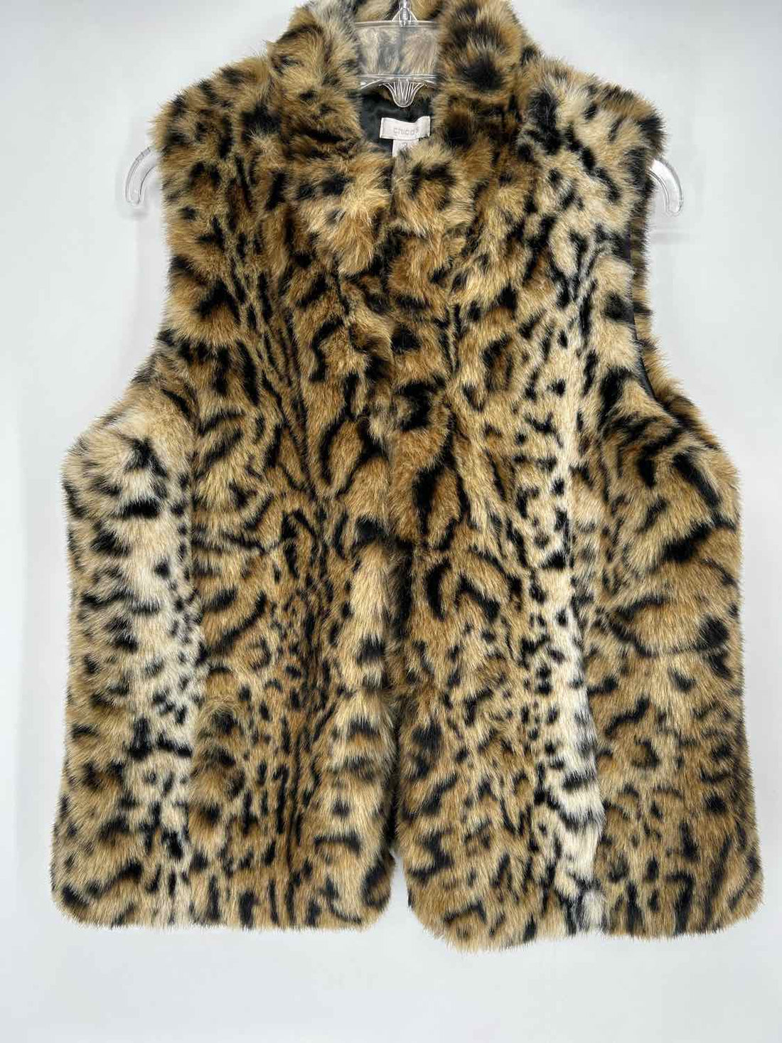 Chicos Size 2 Leopard Faux Fur Vest