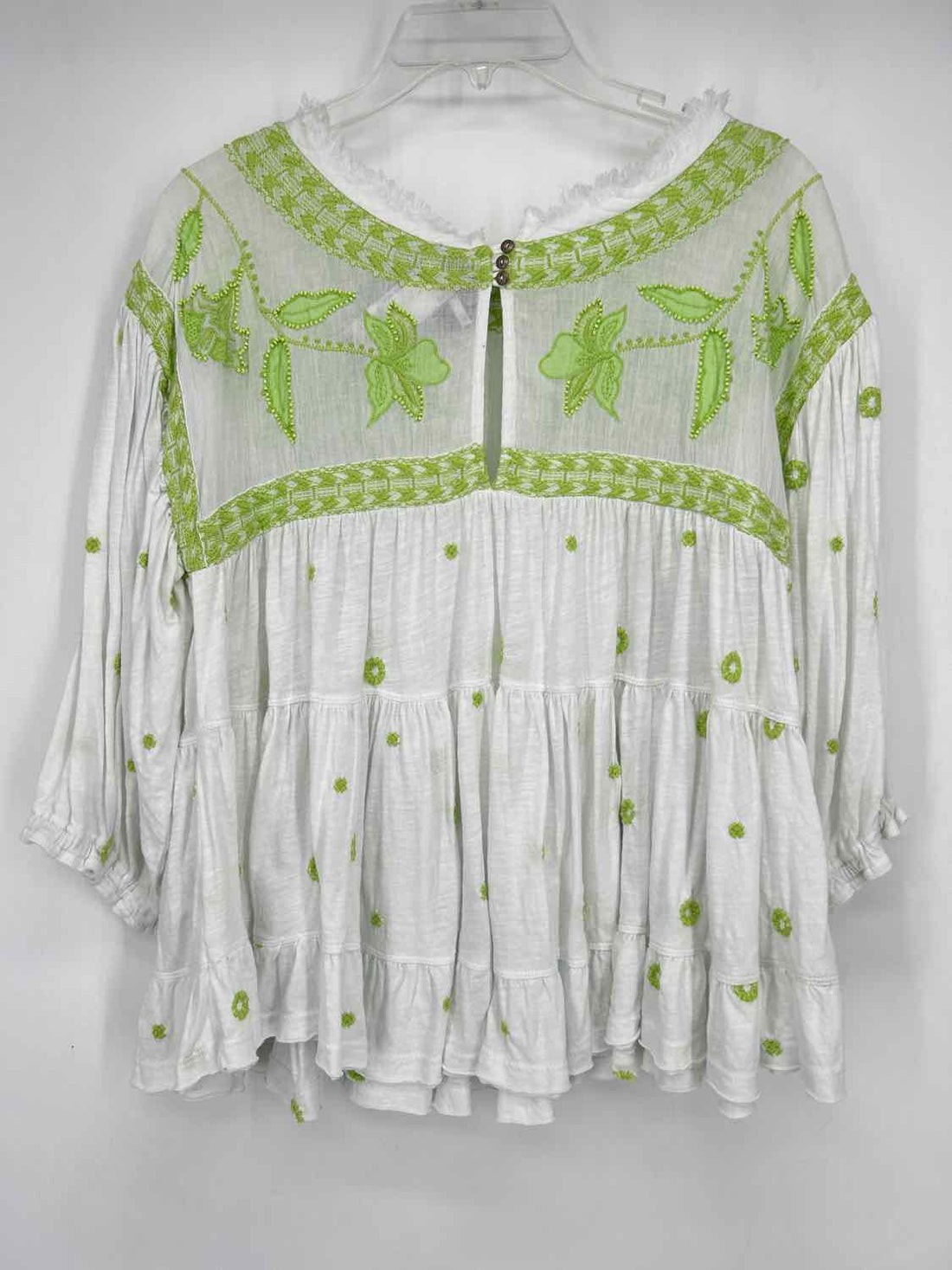 Free People Size XS White & Green Long Sleeve
