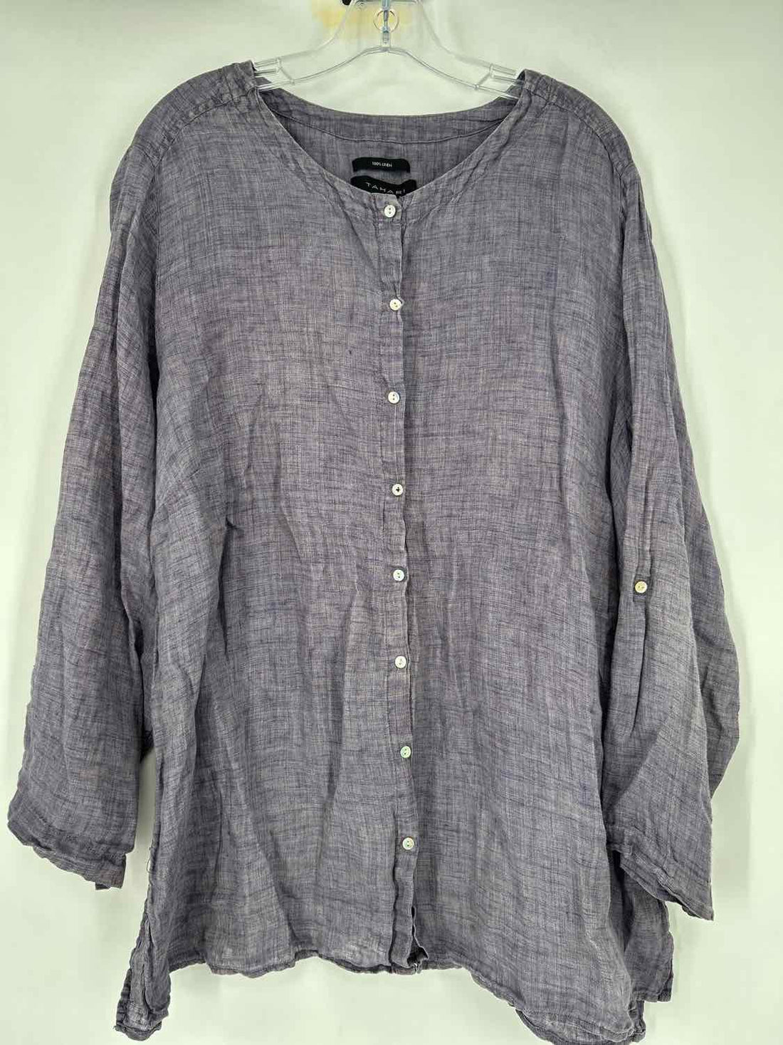 Tahari Size 2X Washed Purple Linen 100% Long Sleeve Top/Blouse