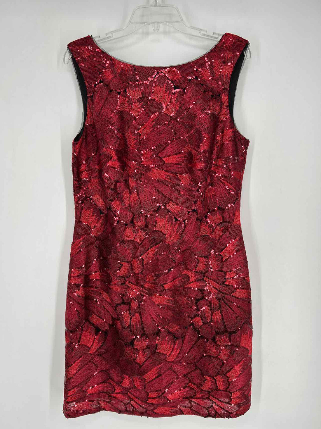 White House Black Market Size 12 Red & Black Sequined Sleeveless Dress