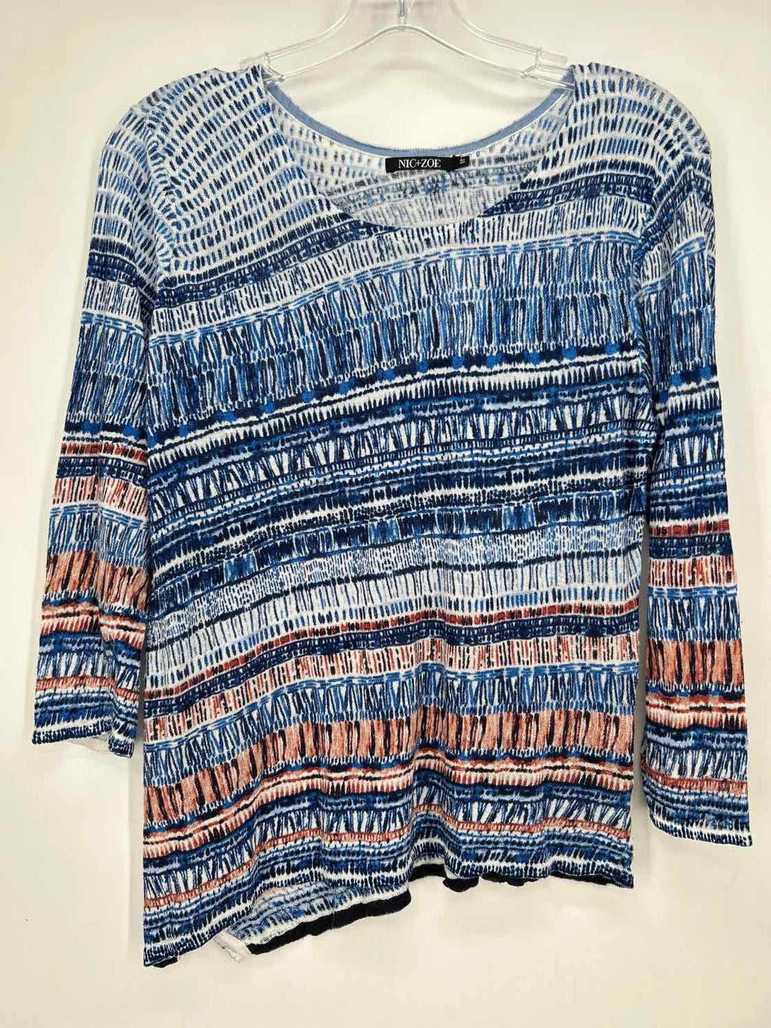 Nic+Zoe Size M White & Blue Print Long Sleeve