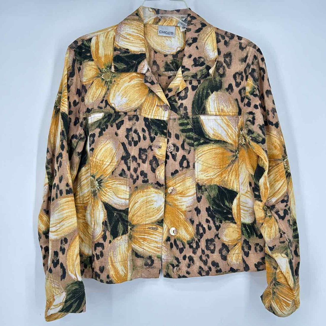 Chicos Size 1 (M) Leopard & Floral Long Sleeve