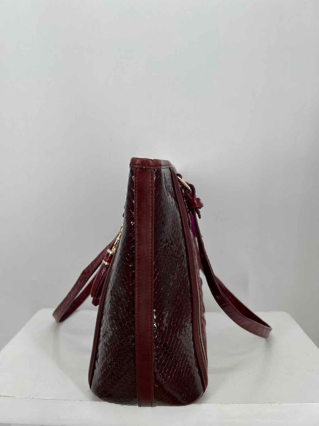 Brahmin Burgundy Genuine Leather Pre Owned Tote