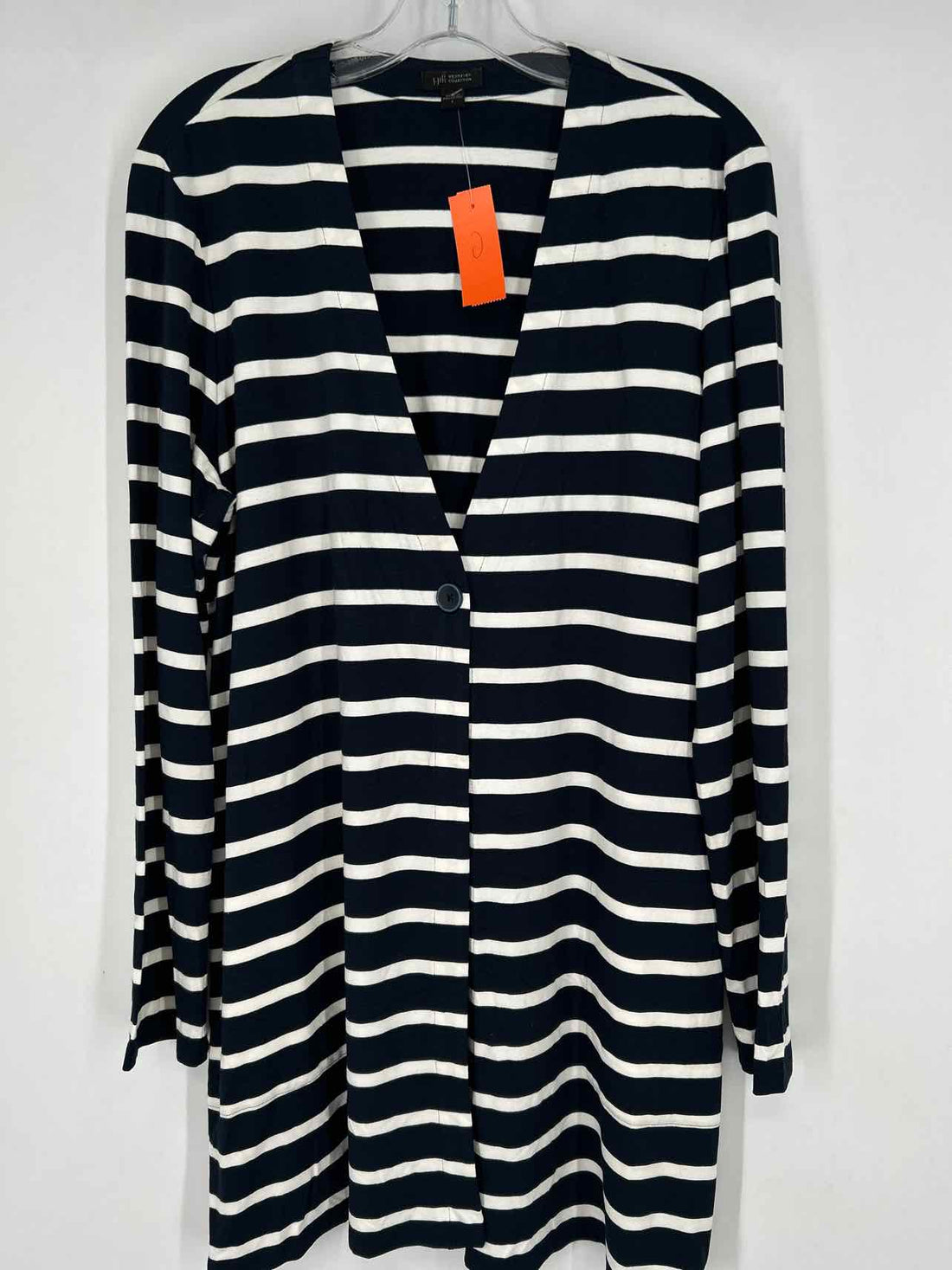 J Jill Size L Navy & White Striped Cardigan