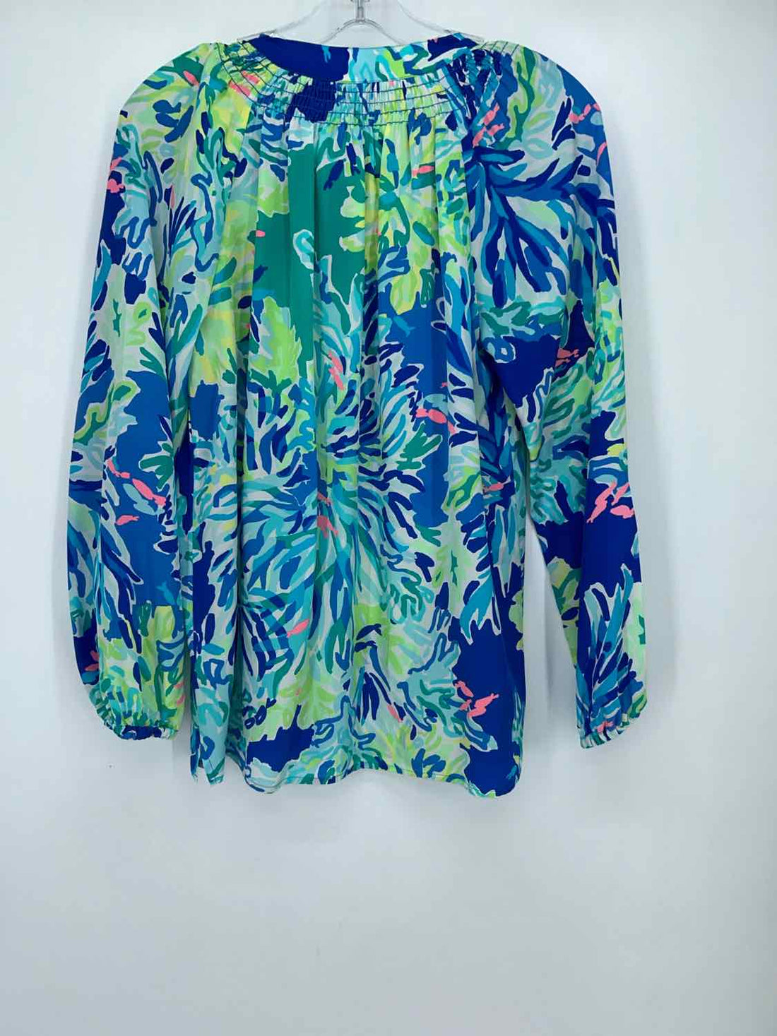 S Blue Print Silk Lilly Pulitzer Top Long Sleeve