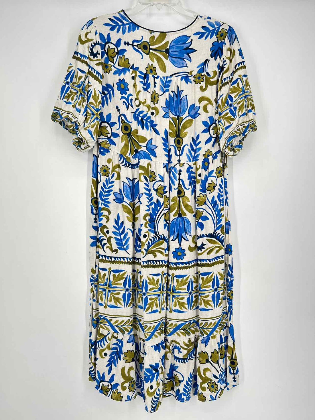 Figueroa & Flower Size S White Blue & Green Short Sleeve Dress
