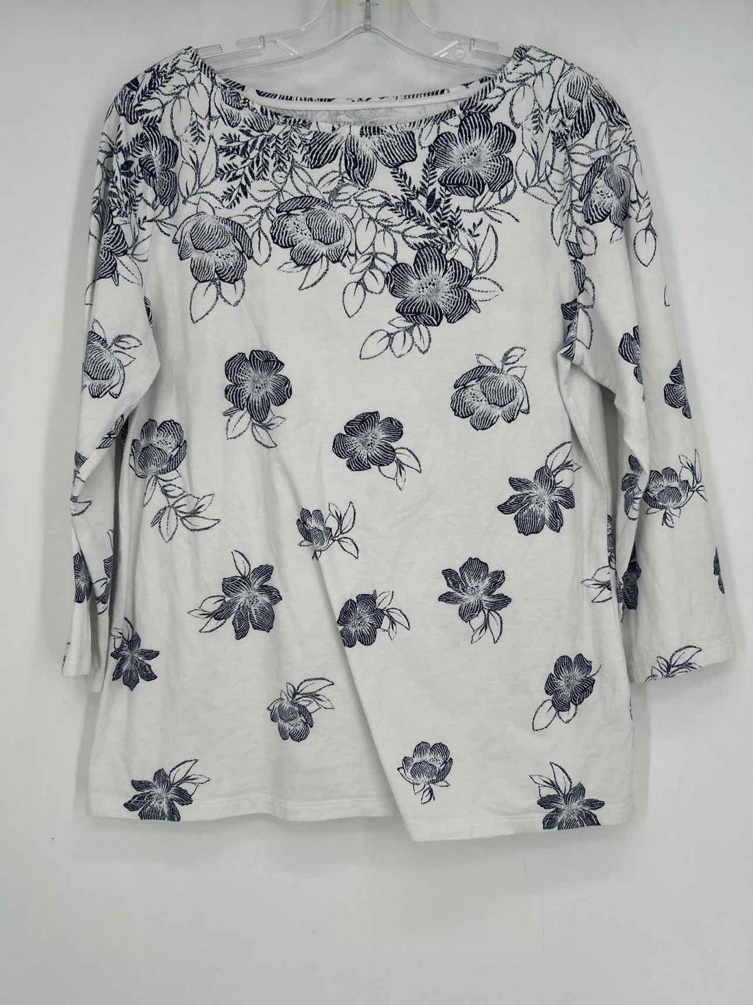 Talbots Size L White & Navy Floral Long Sleeve