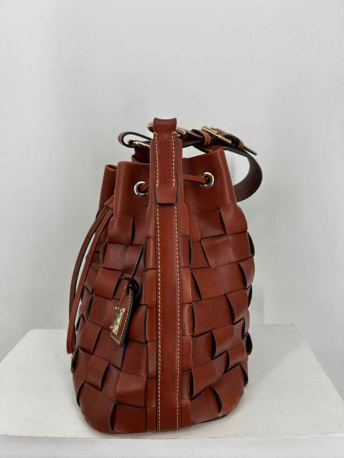 Dooney & Bourke Cognac Belmar Woven Drawstring 30