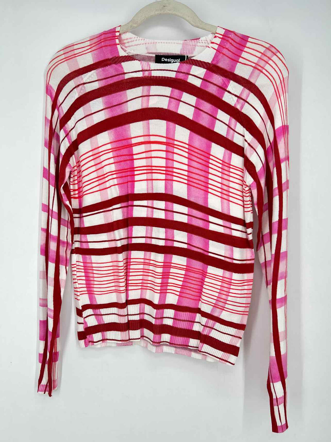 Desigual S White & Pink Plaid New Boutique Sweater