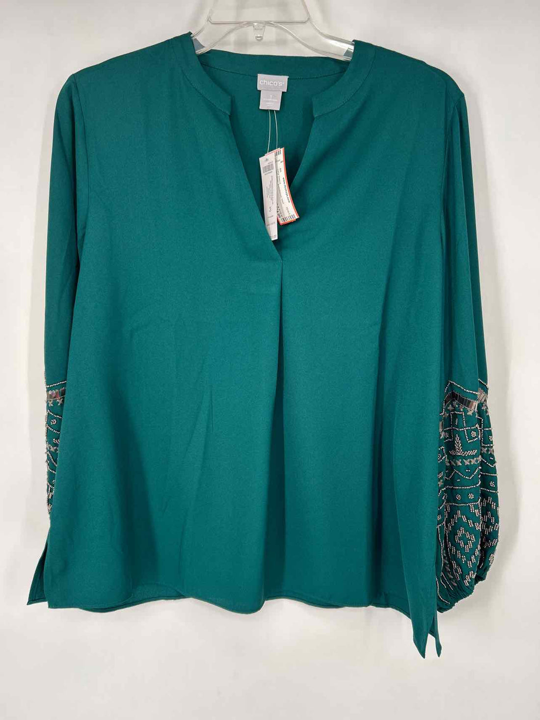 Chicos Size 3 (XL) Dark Green Embellished NWT Long Sleeve