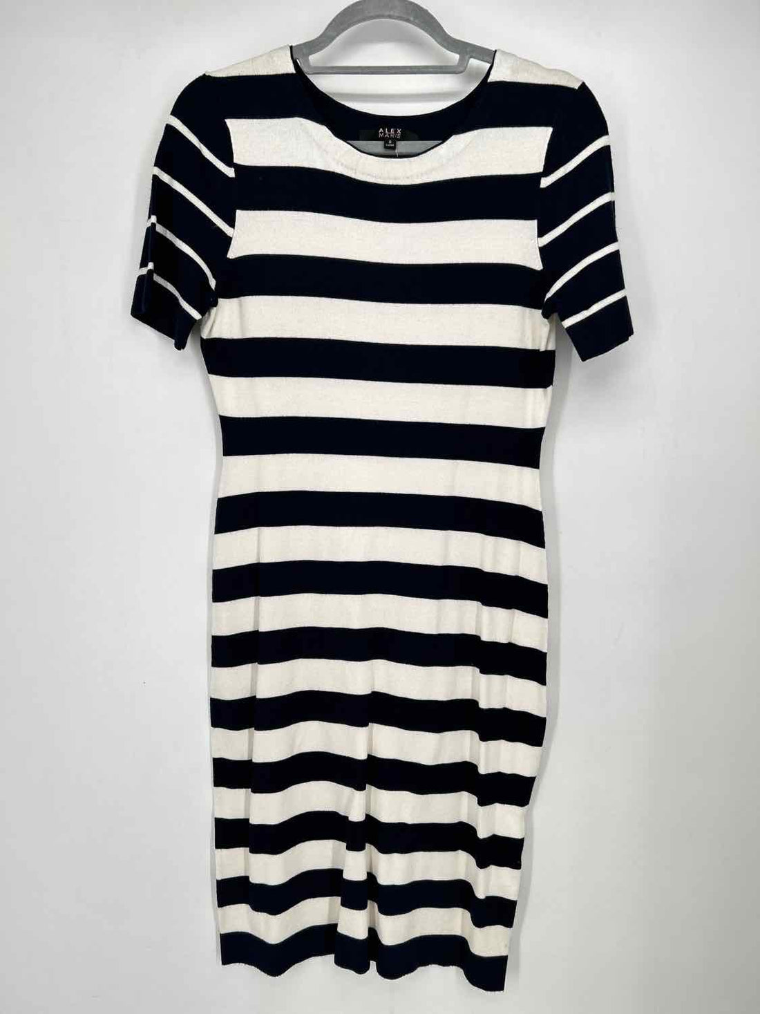 Alex Marie Size S White & Navy Striped Short Sleeve Dress