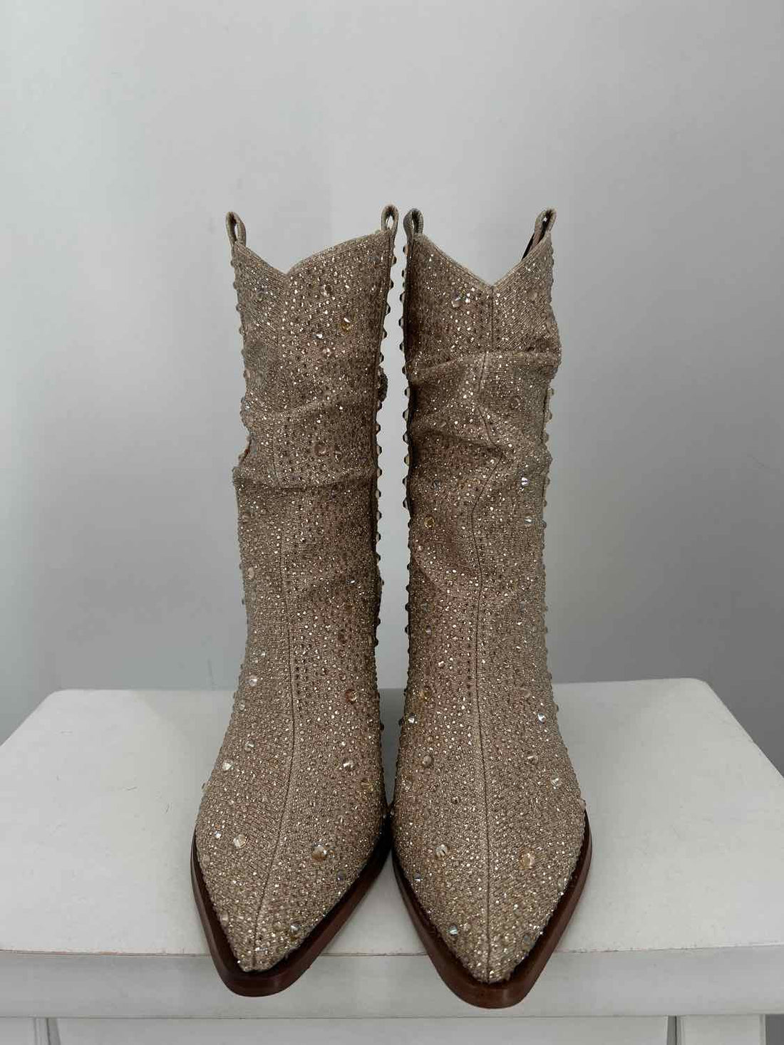 Jessica Simpson Women Size 8.5 Beige Rhinestone Cowboy Boot
