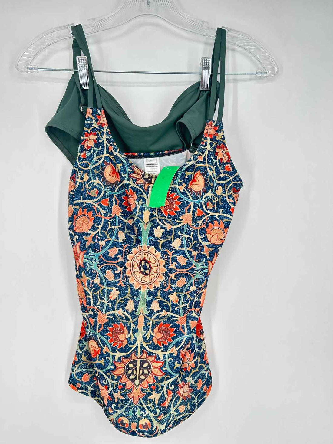 Made With Love Size M Blue & Green Floral Swimsuit 2 Piece