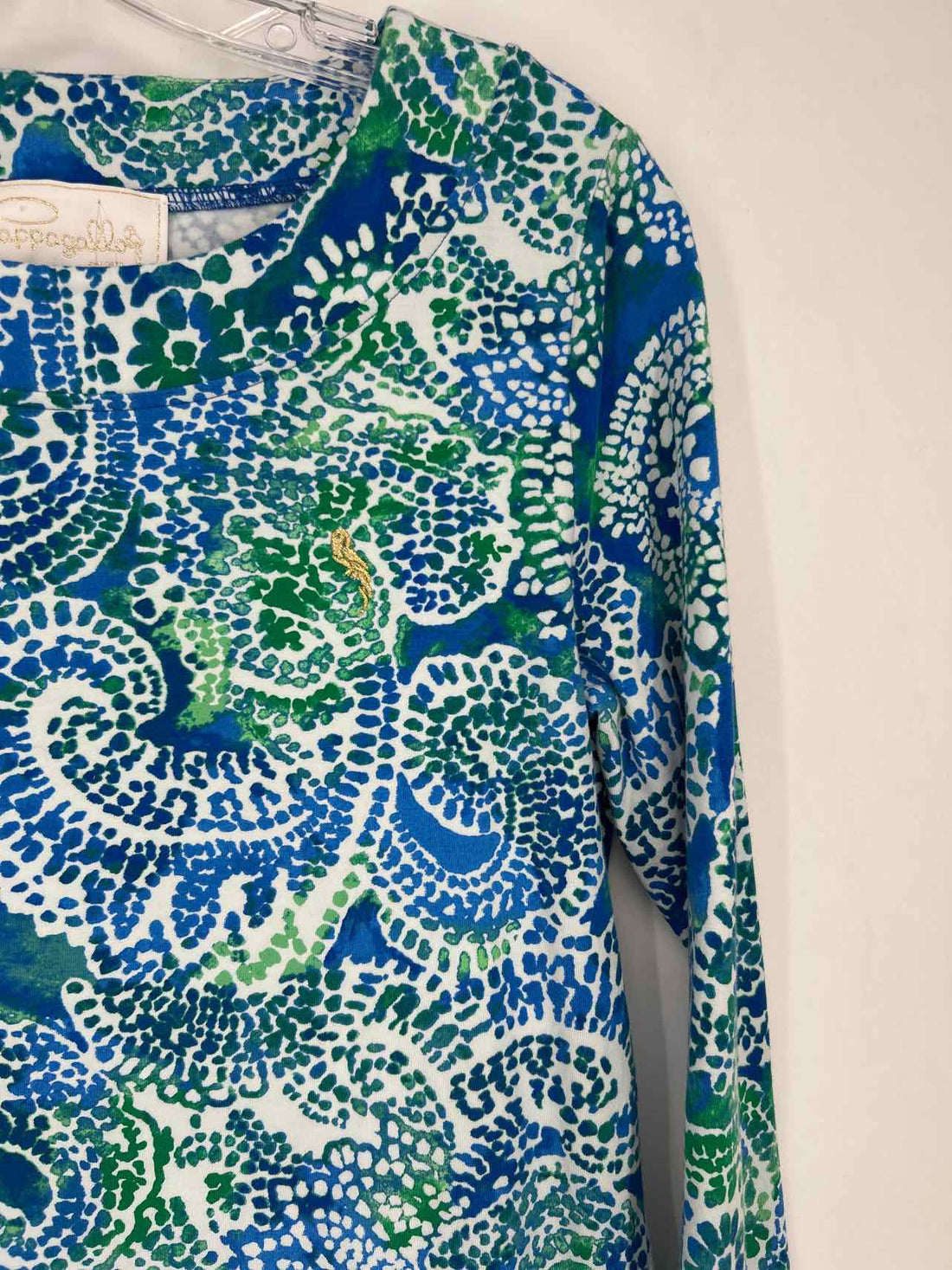 Pappagallo Size S Blue & Green Print Long Sleeve