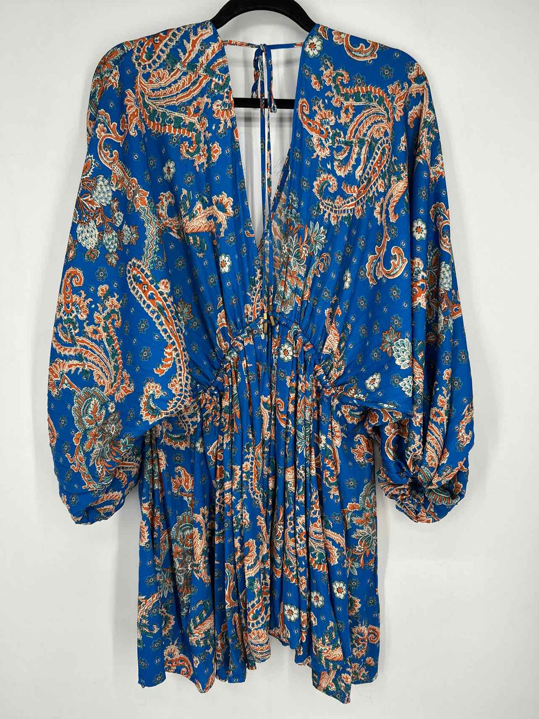 Free People Size XS Blue & Orange Print Long Sleeve Dress