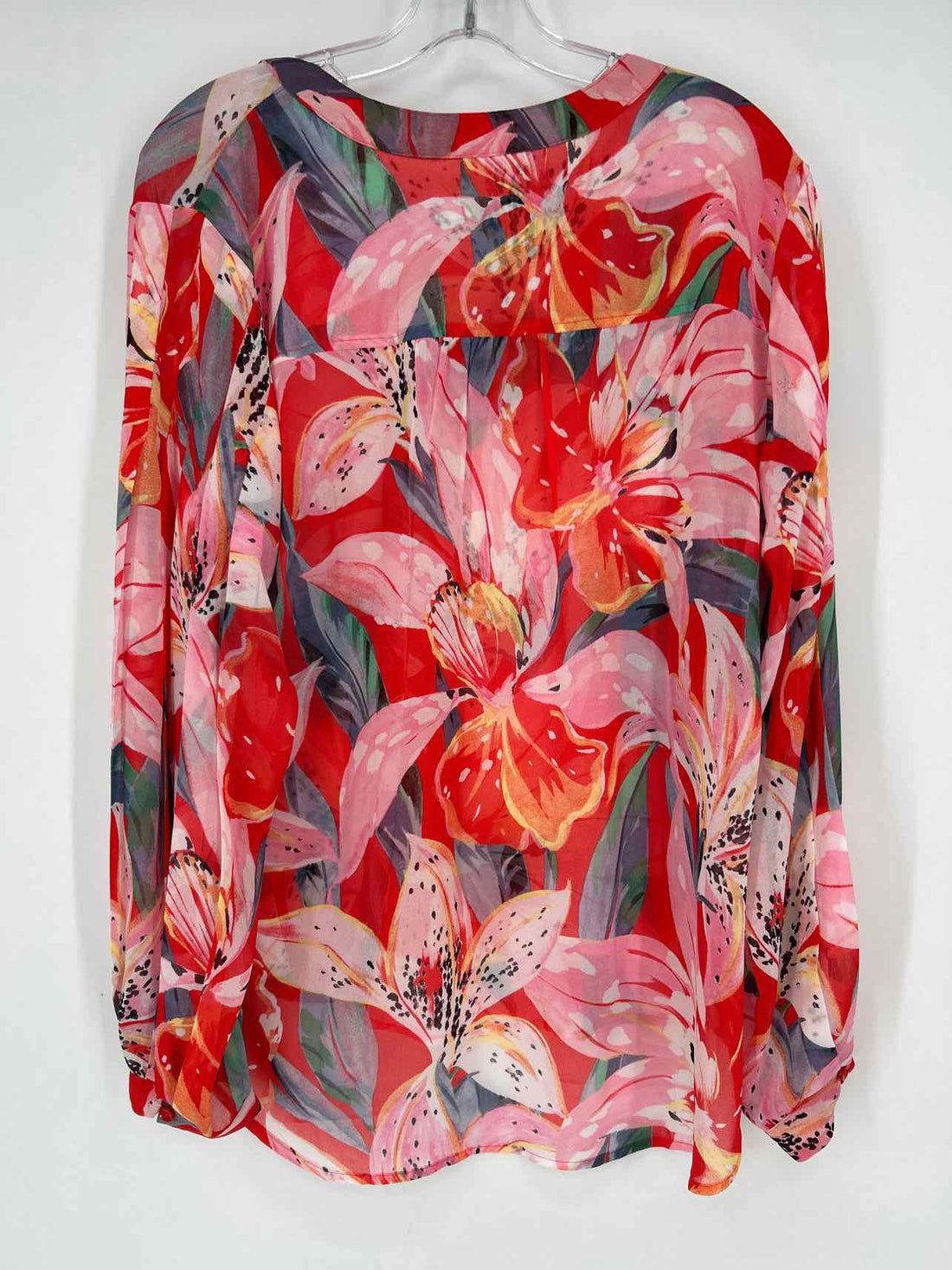 Chicos Size 2 (L) Pink & Red Print Long Sleeve