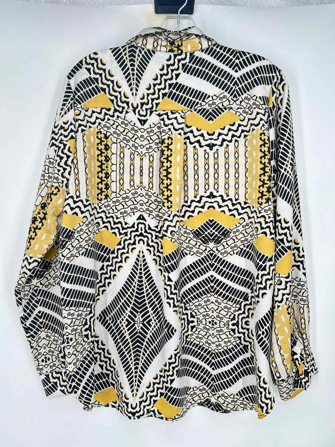 Meloday Size L Black & Yellow Print Satin Long Sleeve