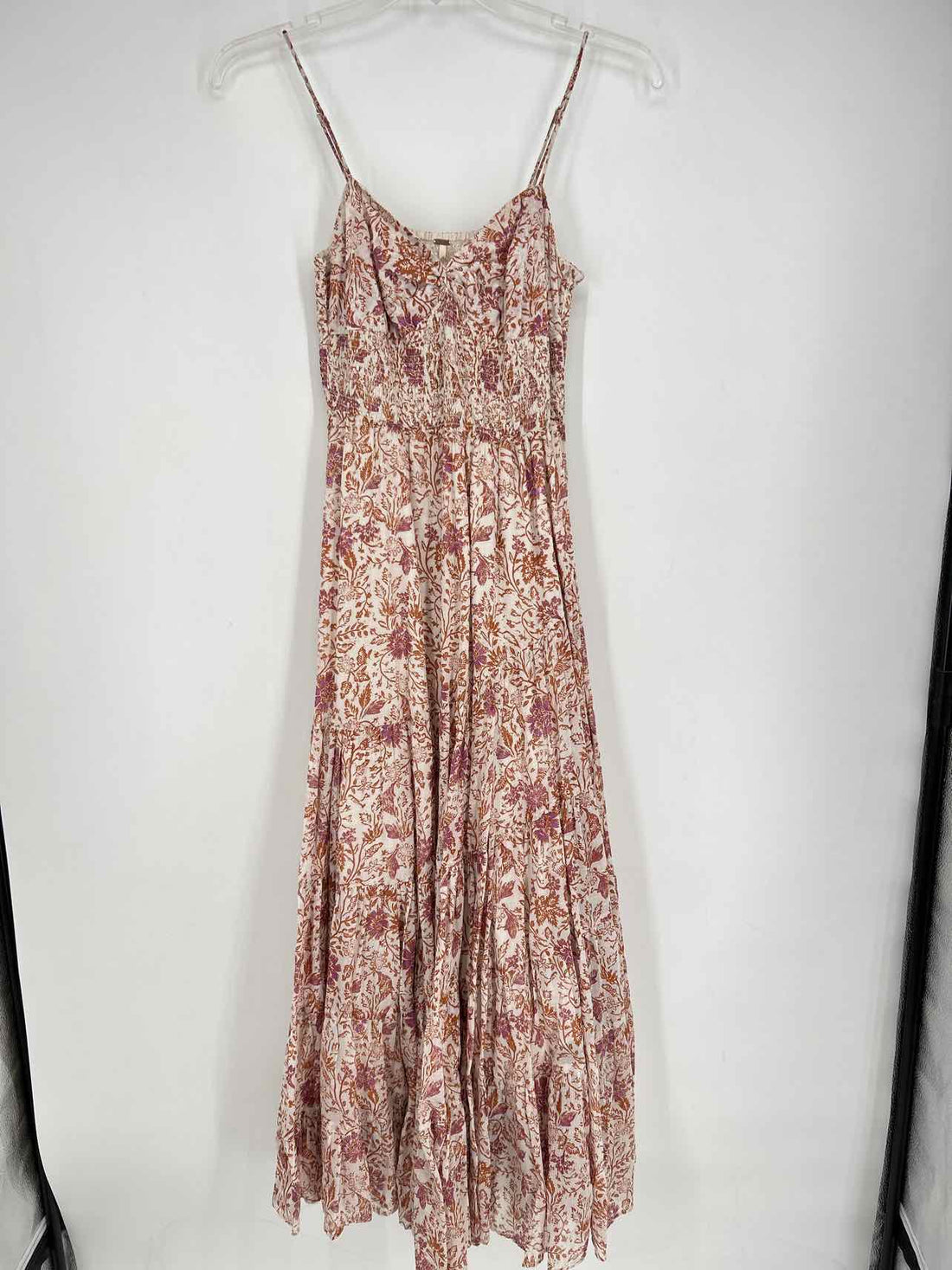 Free People Size M White & Brown Floral Sleeveless Maxi