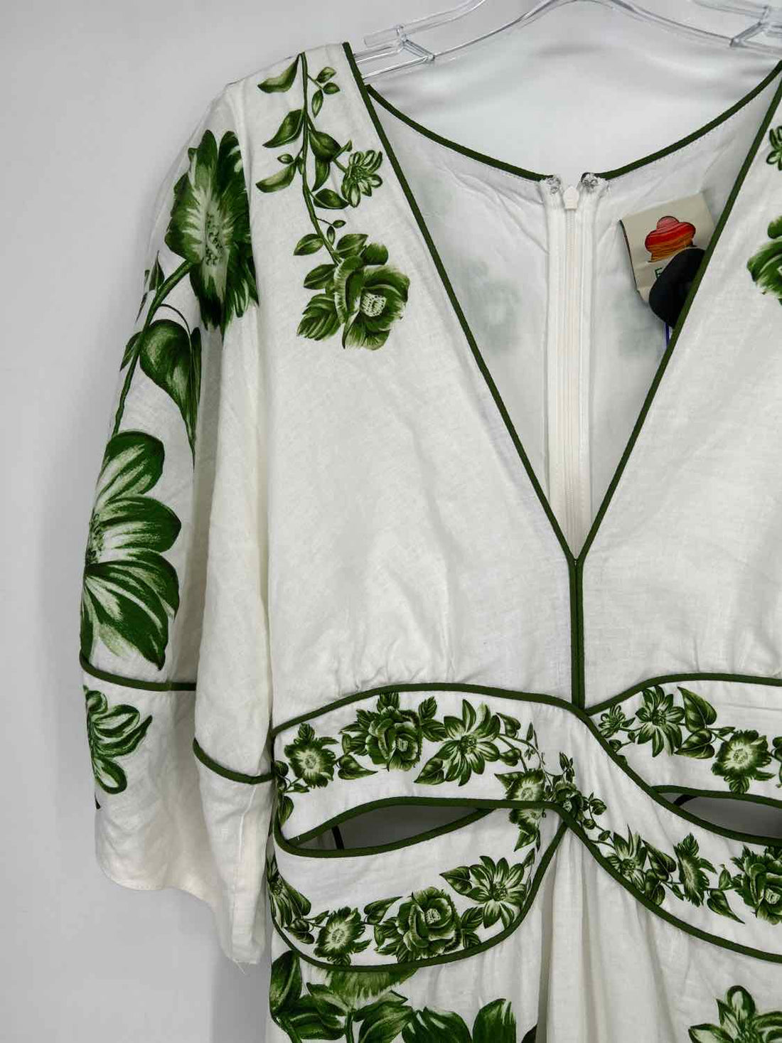 Farm Rio Size L White & Green Print Dress