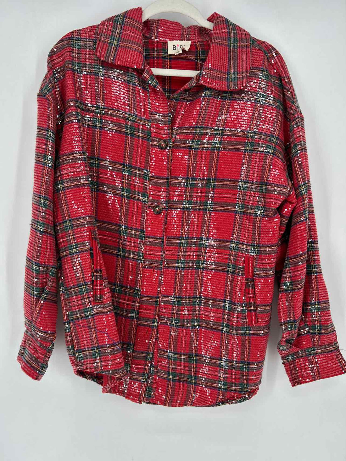 Bibi S Red Plaid Sequined Long Sleeve Holiday