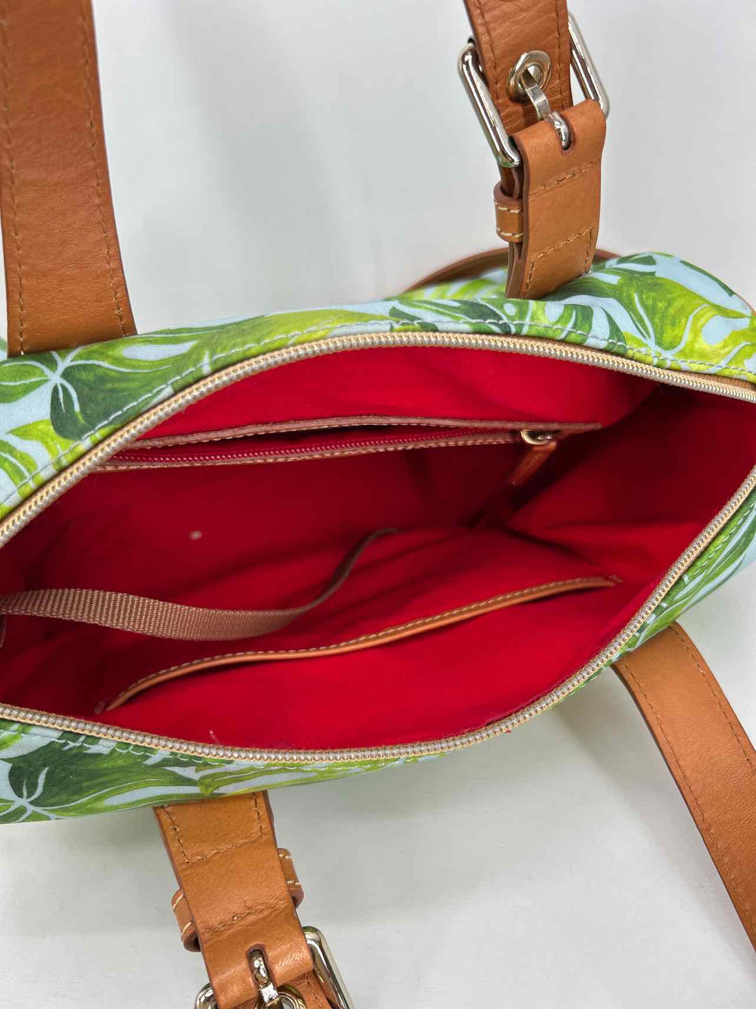 Dooney & Bourke Monstera Leaf Print Nylon/Leather Pre Owned Satchel