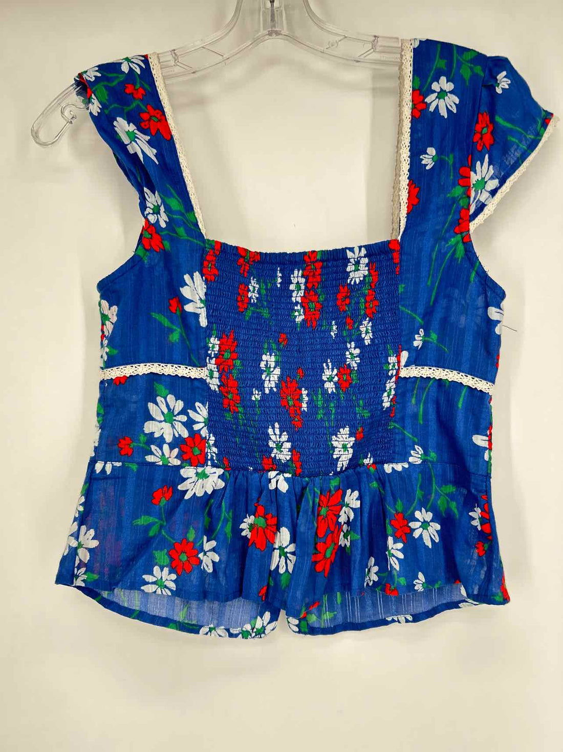 Free People Size S Blue Floral Short Sleeve
