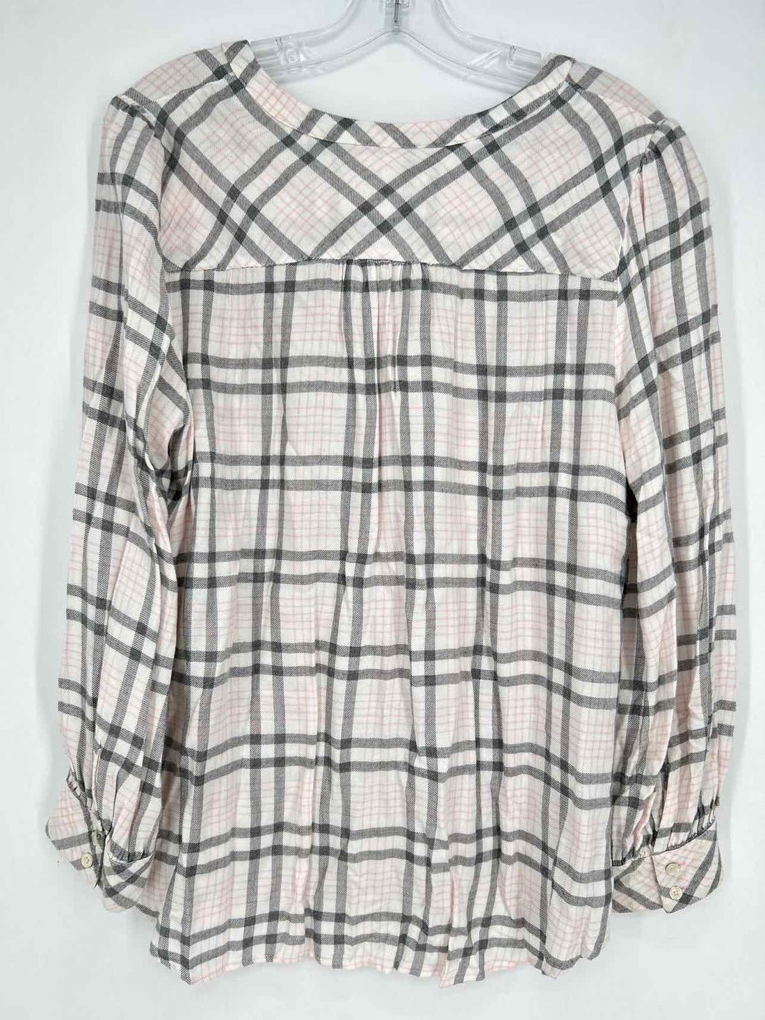 Talbots Size L White Gray & Pink Plaid Long Sleeve