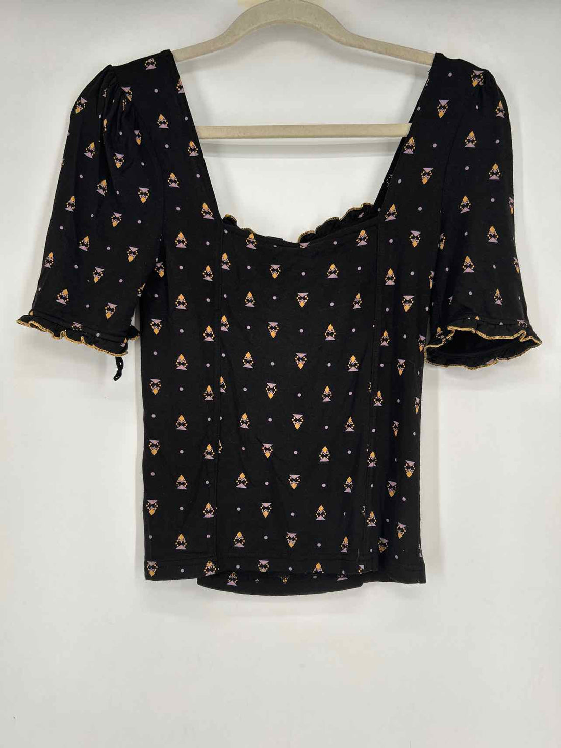 Free People Size S Black Print Short Sleeve Short Sleeve