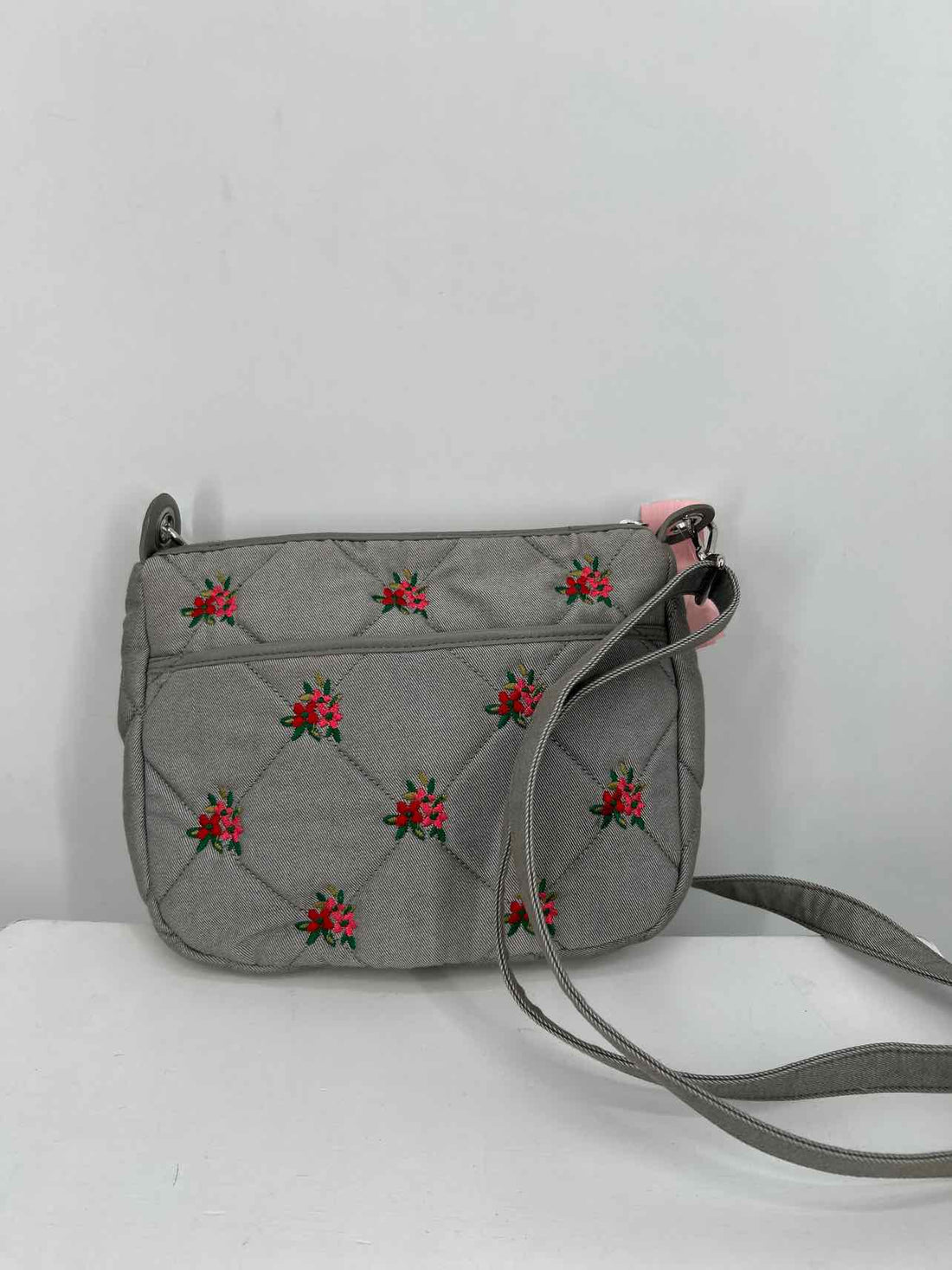 Vera Bradley Gray Floral Embroidered Pre Owned Crossbody