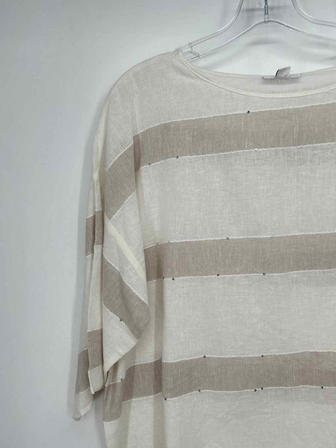 Pure Jill Size M White Striped Linen/Cotton Long Sleeve