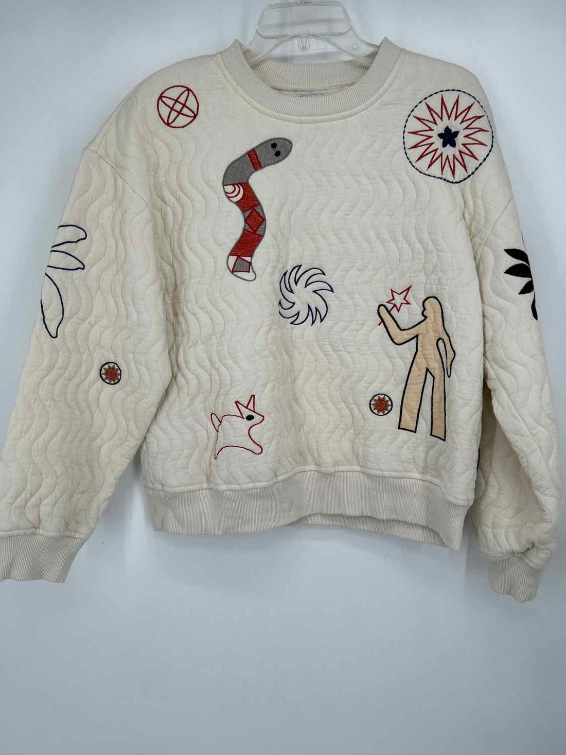 Zara Size M Cream Embroidered Sweatshirt