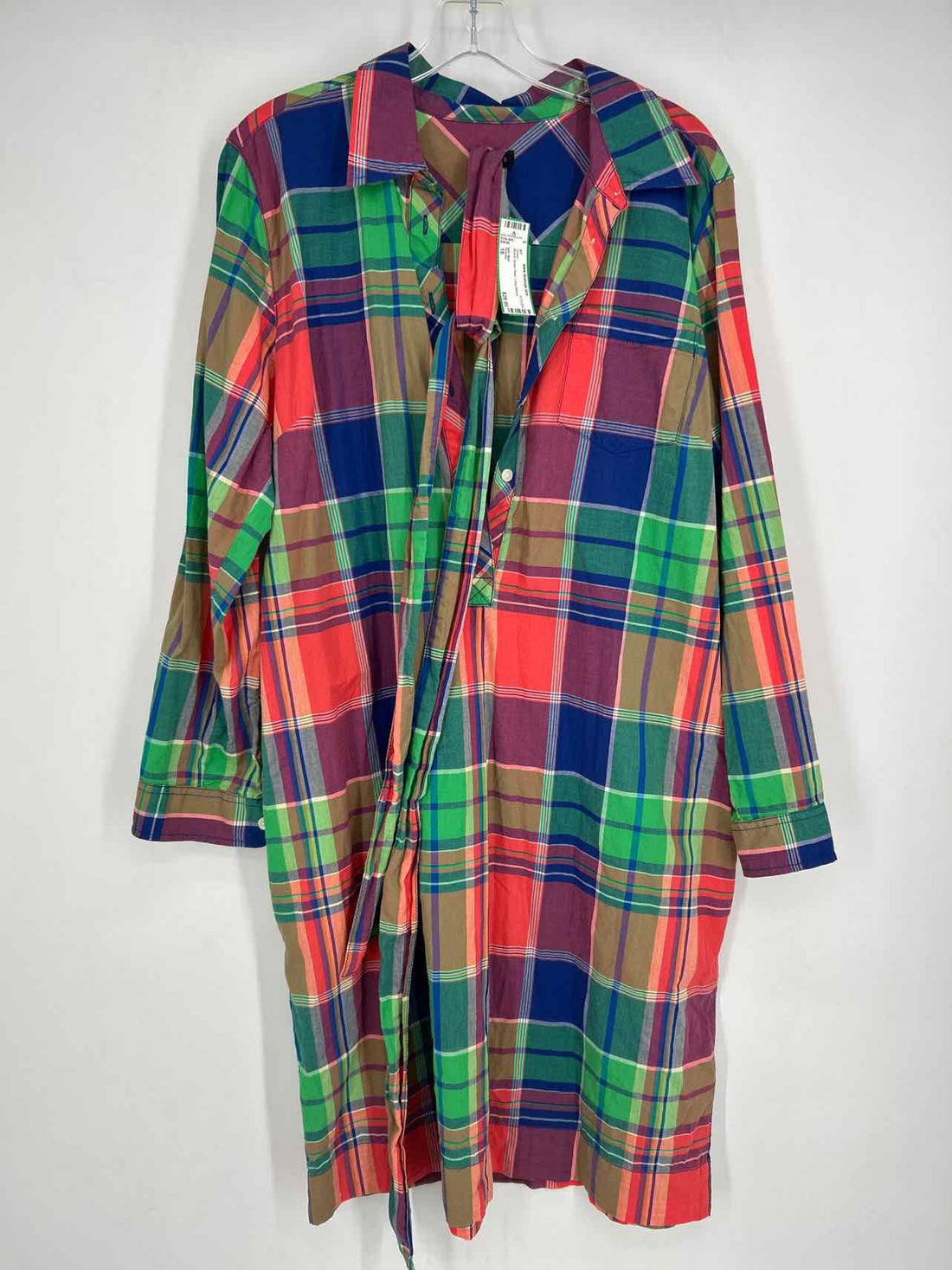 Talbots Size 16 Blue & Green Plaid Long Sleeve Dress